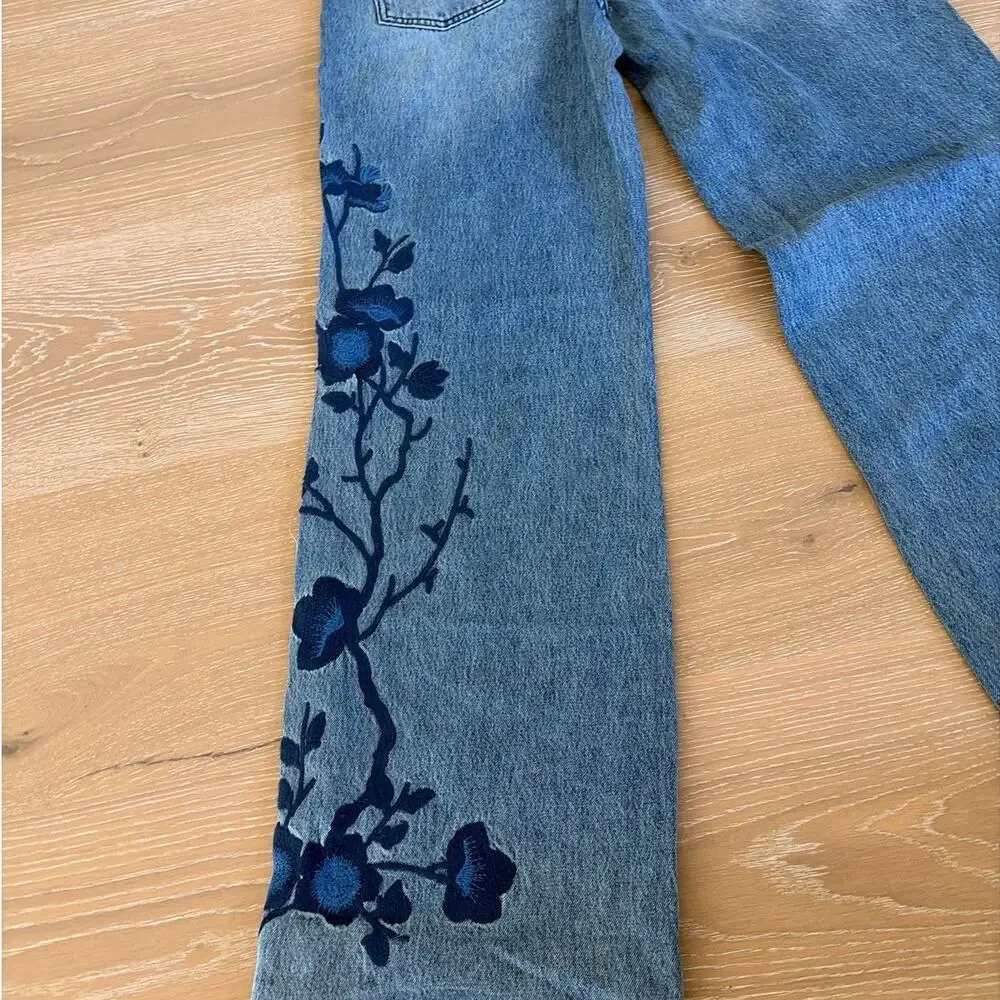 Princess Polly Jeans Patchwork Floral Sisterhood Size US 4 Blue - Picture 6 of 6